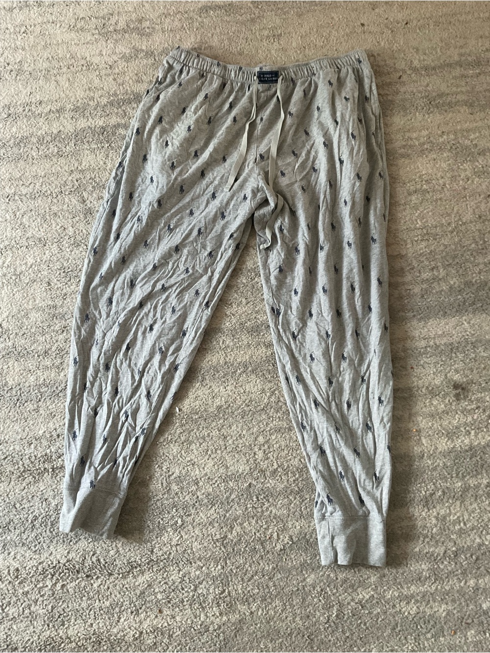 Polo by Ralph Lauren Heather Gray Cotton Jogger Pants with Navy Pony Embroidery